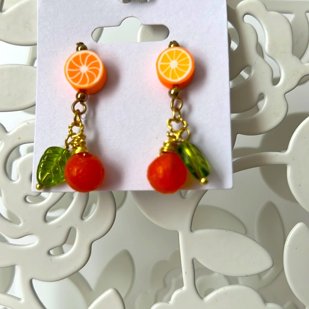 Czech glass fruit beads dangling on a stud clay bead post new handmade